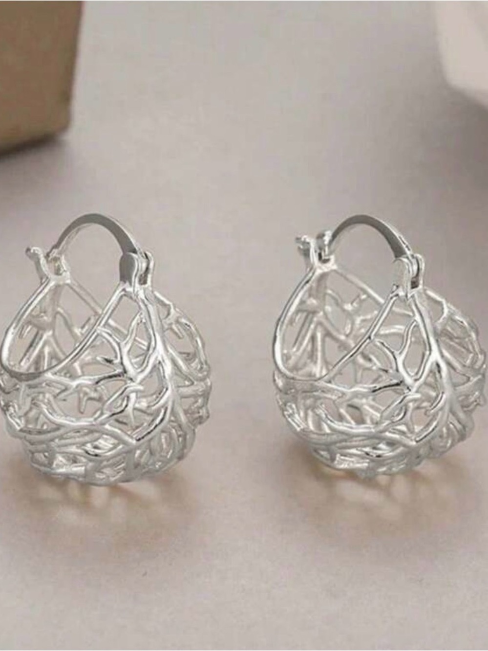 Women’s Silver Filigree Hoop Earrings - Elegant Silver Tone